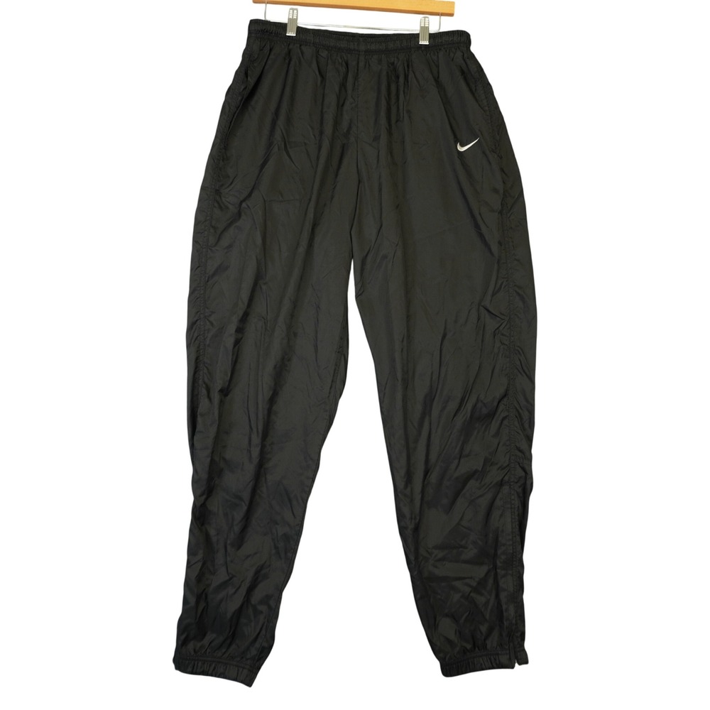 Vintage Nike Track Pants Men XL Black Nylon Jersey Lined Windbreaker Ankle Zip